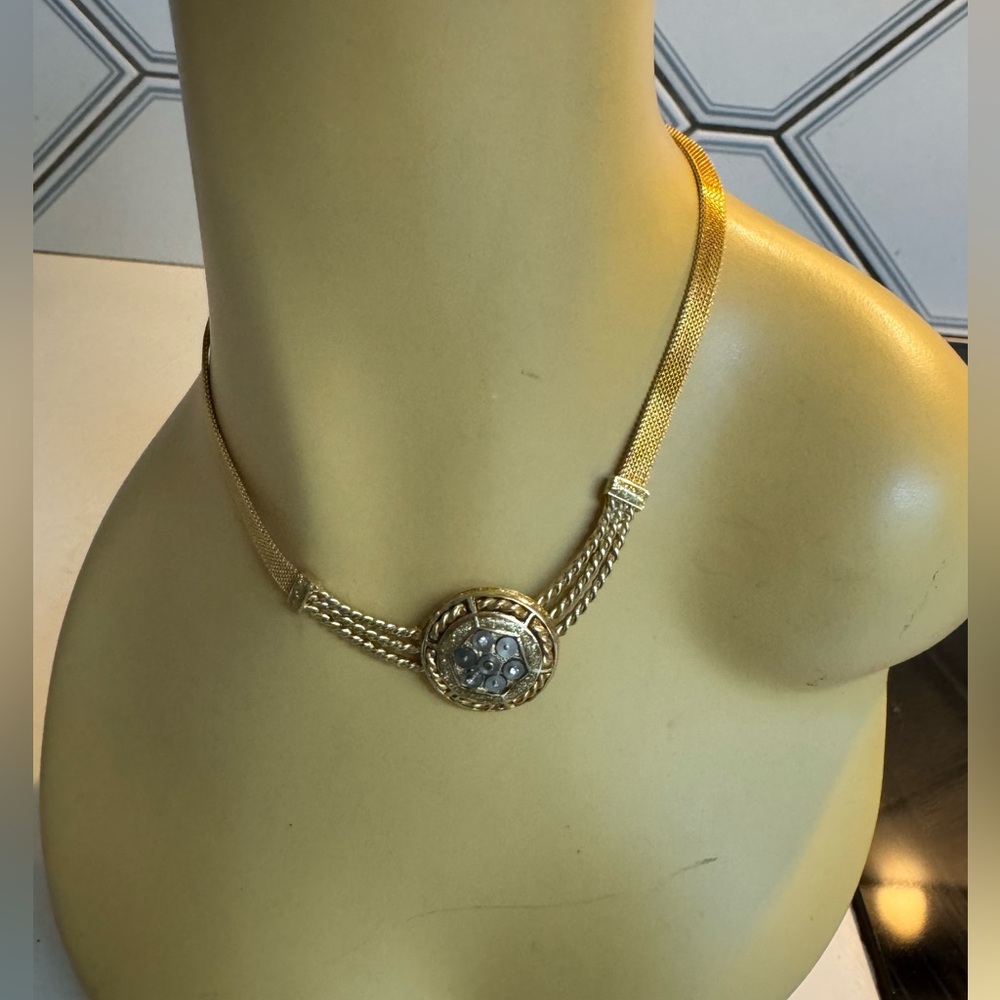 Orena Paris vintage hammered disc&Crystals mesh choker